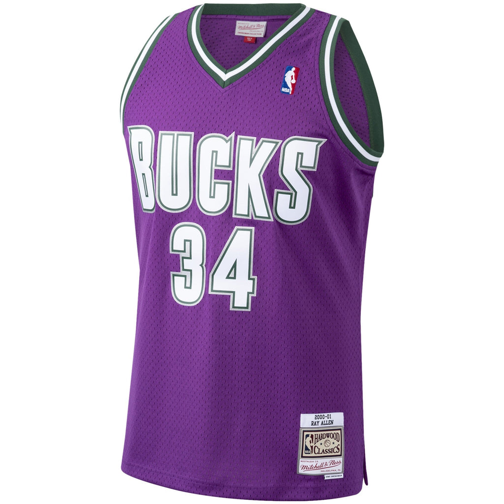 Men's Mitchell & Ness Ray Allen Milwaukee Bucks Purple 2000-01 Hardwood Classics Swingman Jersey - image 2