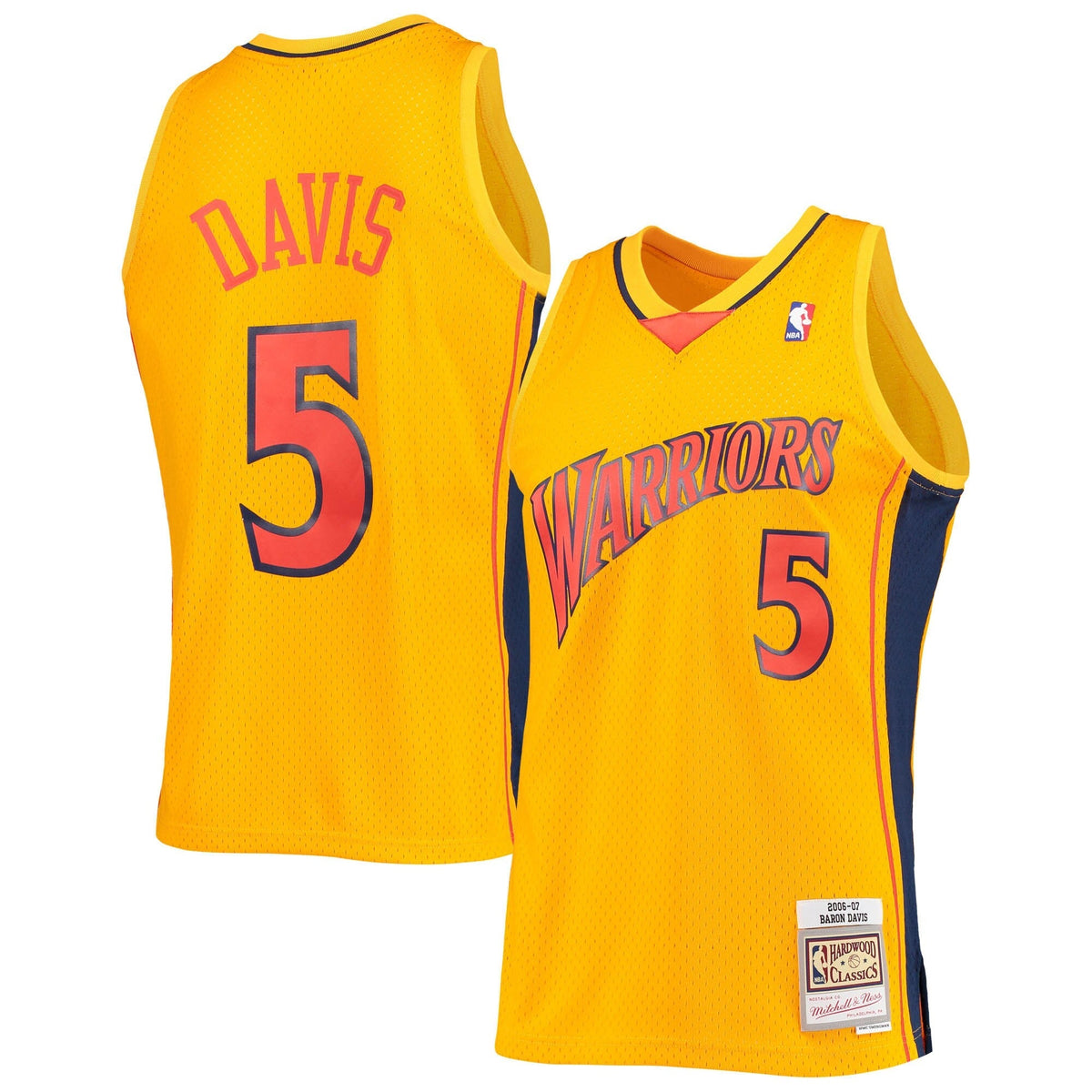 Men's Golden State Warriors Baron Davis Mitchell & Ness Gold Hardwood Classics Reload 2.0 Swingman Jersey - image 1
