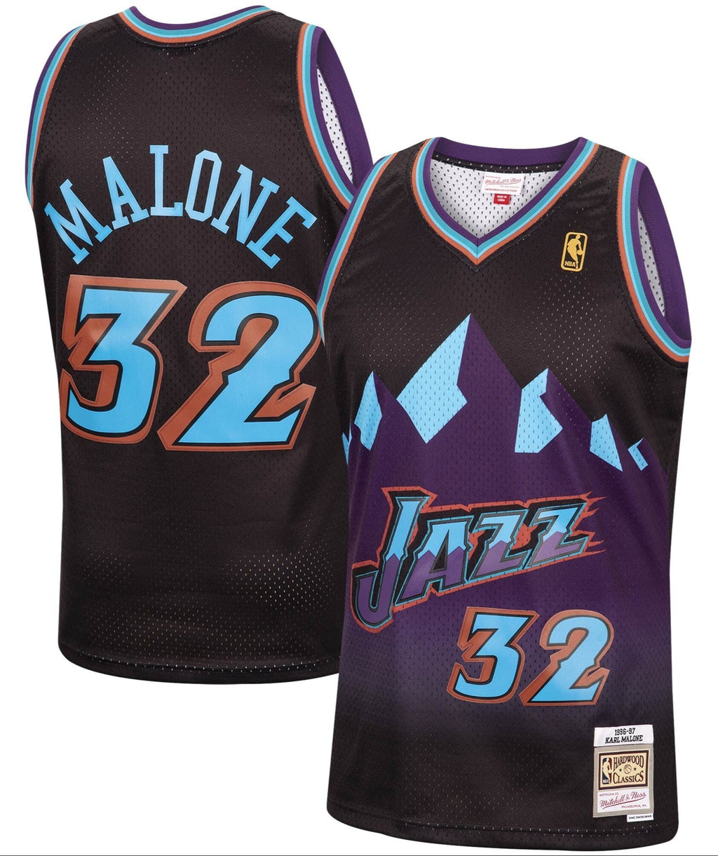 Men's Mitchell & Ness Karl Malone Black Utah Jazz 1996-97 Hardwood Classics Reload Swingman Jersey - image 1
