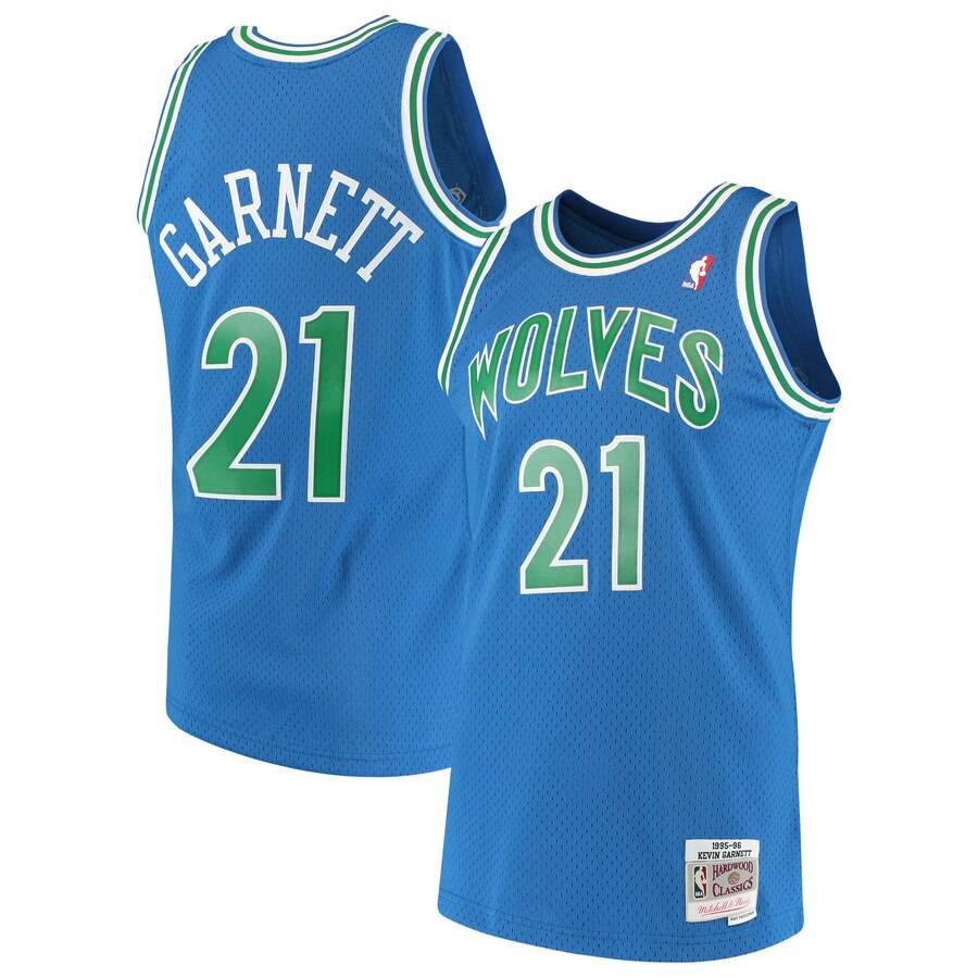 Mens Minnesota Timberwolves Kevin Garnett Mitchell & Ness Blue 1995-96 Hardwood Classics Swingman Jersey - image 1