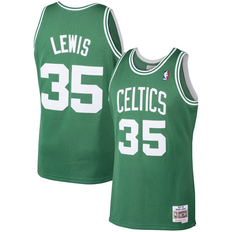 Men's Boston Celtics Reggie Lewis Mitchell & Ness Kelly Green 1987-88 Hardwood Classics Swingman Jersey - image 1