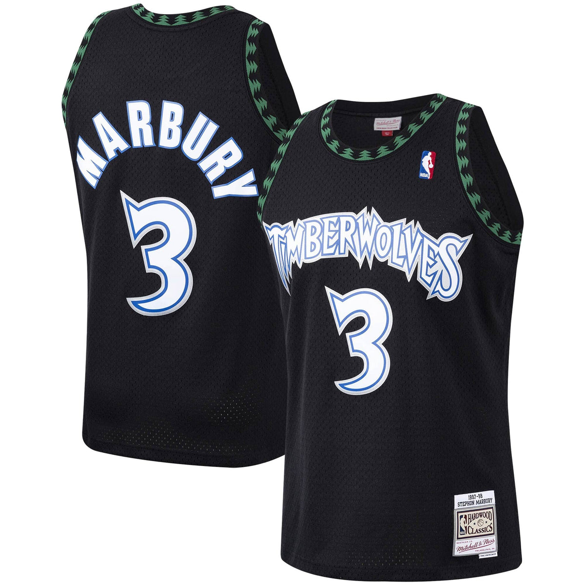 Men's Minnesota Timberwolves Stephon Marbury Mitchell & Ness Black Hardwood Classics Swingman Jersey - image 1