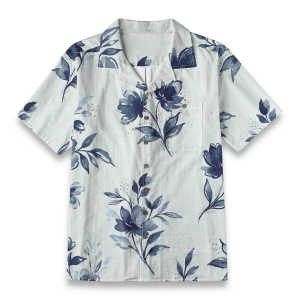Blue Watercolor Floral Botanical Shirt – Minimalism Hawaiian Shirt
