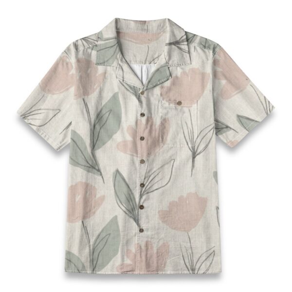 Pastel Floral Botanical Linen Shirt – Minimalism Hawaiian Shirt