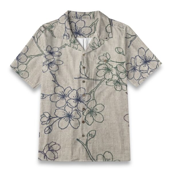 Linen Cherry Blossom Line Art Shirt – Minimalism Hawaiian Shirt