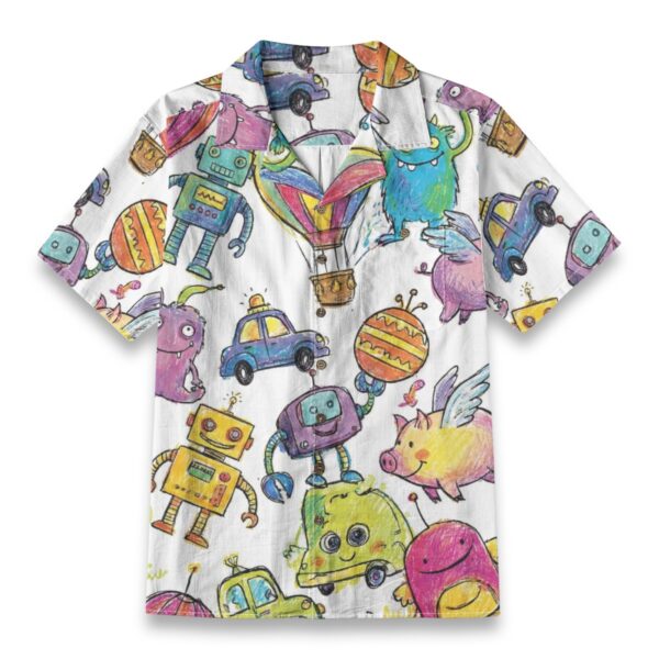 Whimsical Robot & Monster Doodle Shirt – Toys Hawaiian Shirt